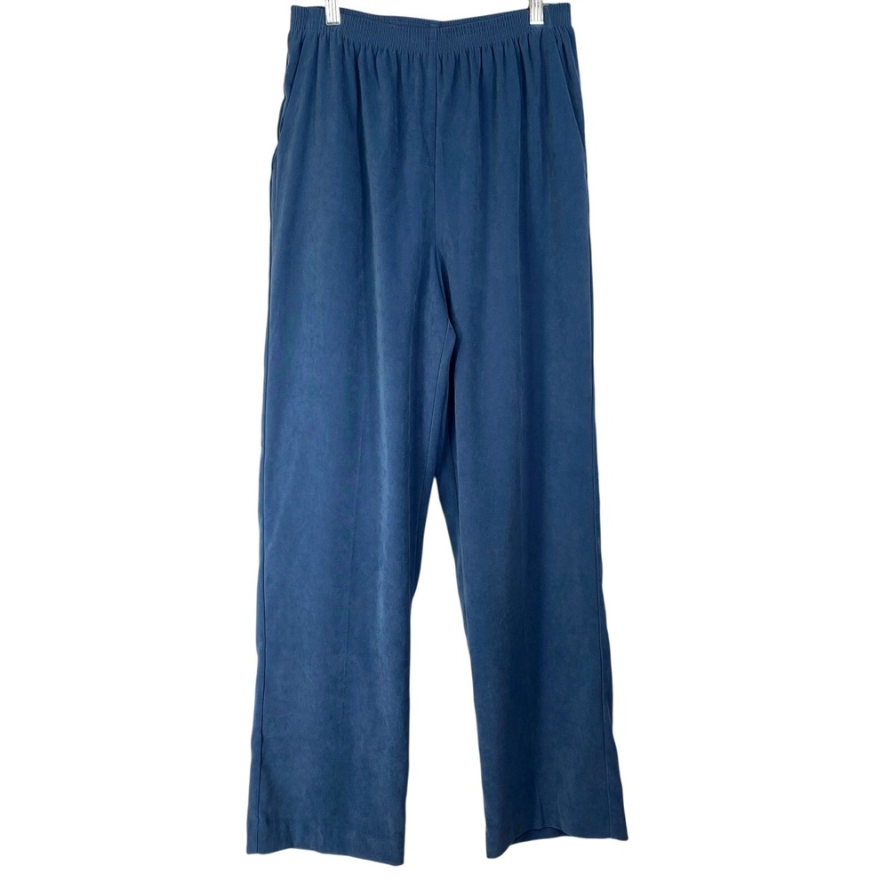 Vintage Blue Trousers Womens 12 Faux Suede Straight Leg Casual Minimalist